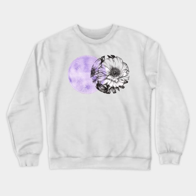 Purple Abstract Peonies Crewneck Sweatshirt by Akbaly